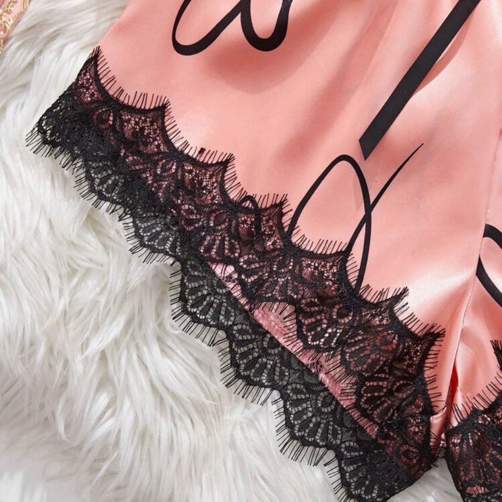 Pink Heart Print Lace Trim Sleepwear Set Size 8/10 Large - Picture 3 of 5